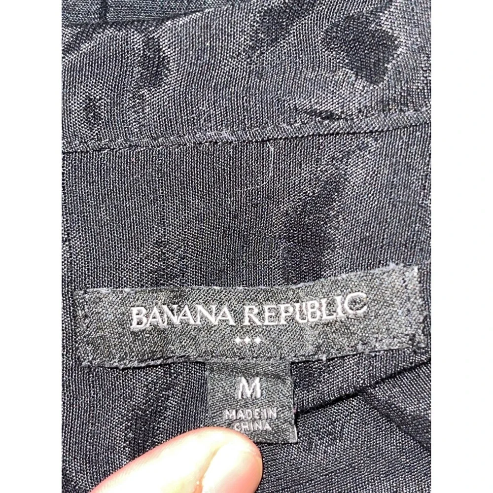 Banana Republic Mens Medium Black Jacquard Leopard Short Sleeve Button Up Shirt